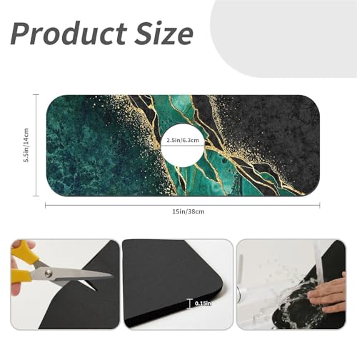 Kitchen Sink Splash Guard，Black and green gold marble Faucet Mat Sink Gadgets-Super Absorbent Fast Drying Mat Drip Catcher for Kitchen, Bathroom,Sink Mat, Dish Drying Mat, Bathroom(15" X 5.5" ) - color: Black and green gold marble