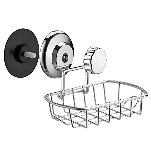 SANNO Suction Soap Dish,Soap Holder with Hooks, Soap Dish Saver Tray Bar Soap Sponge Holder for Shower Bathroom, Tub and Kitchen Sink - color: Stainless Steel