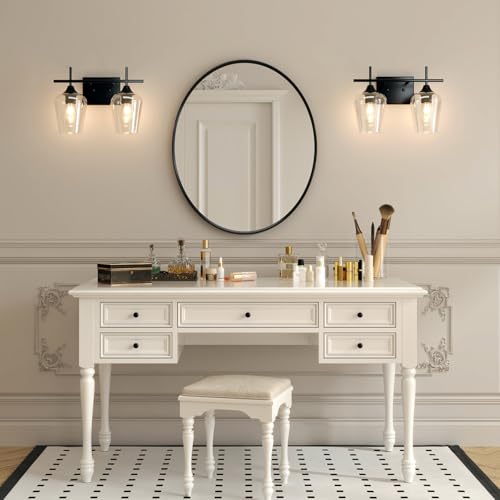VONLUCE 2 Light Bathroom Vanity Light Fixture,Matte Black | Wine Glass Shades, E26 Sockets, Easy to install, Vanity Lights for Bathroom Bedroom Hallway Living Room - color: Black, size: 2-Light