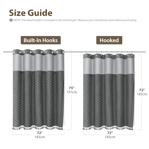 Charcoal Grey Hook Free Chevron Shower Curtain with Liner,72x75 | Less Time to install, 3 in 1 Fabric Shower Curtain and Liner Set with Magnets, Mesh Top Window, Shower Curtains for Bathroom - color: Charcoal Grey, size: 72"W x 75"L (Pack of 1)
