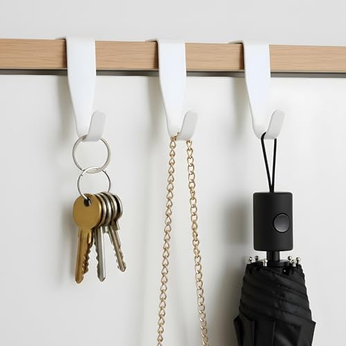4 Pack Cabinet Hooks for Hanging, J-Shape Small Over The Door Hooks, Carbon Steel Single Cabinet Hanger Hook, No Drill, Easy to Install, Fit for 0.59-0.79 Inch Doors, White