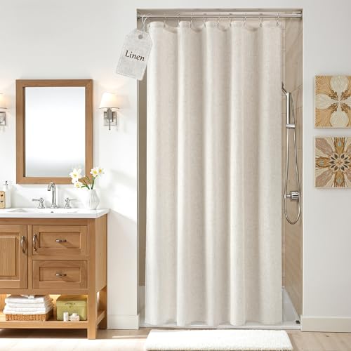 Linen Shower Curtain for Bathroom 60x72 Inch 1 Panel Cream Beige | Small Shower Curtains with Hook for Camper RV Narrow Singel, Neutral Rustic Boho Farmhouse, Simple Shower Decor,Natural Ivory - color: Natural, size: 60"W x 72"L (Pack of 1)