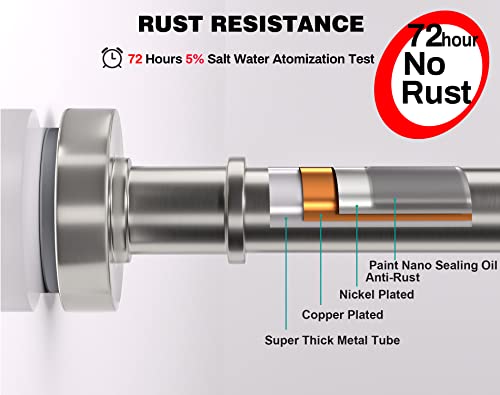Brushed Nickel Tension Shower Curtain Rod – Adjustable 18-59 Inches, Fits 20-58 Inch Spaces, No Drill Rust Resistant Spring Rod for Bathroom, Kitchen, Bedroom, Balcony - color: Brushed Nickel, size: 18-59 inch without hooks