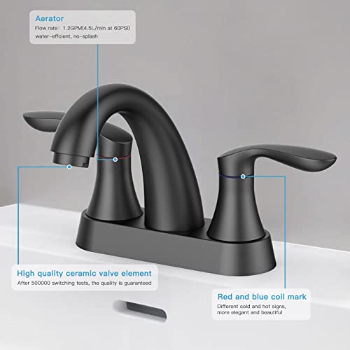 Bathroom Faucet, 4 Inch Bathroom Faucets for Sink 3 Hole, Centerset Bathroom Sink Faucet with Pop Up Drain and cUPC Lead-Free Hose(Matte Black) - color: Black, size: 4 inch 1 pack
