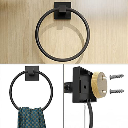 Ruacq 4 Pieces Bathroom Hardware Set Matte Black Square Stainless Steel and Zinc Alloy Modern Wall Mounted,18-Inch Towel Bar,Toilet Paper Holder,Towel Ring,Robe Hook,Bathroom Accessories Kit - color: Matte Black, size: 4pcs