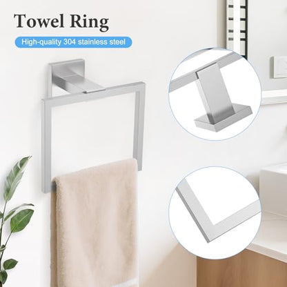 TURS Bathroom Hardware Set Brushed Nickel 4-Piece Towel Bar Set Include 24 Inch Towel Bar Towel Ring Towel Hook Toilet Paper Holder with Shelf Wall Mounted. - color: Brushed Nickel, size: Set C