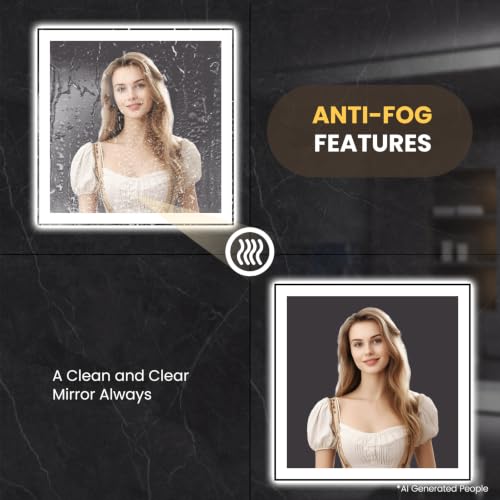 LOAAO 38"X38" LED Bathroom Mirror Black Framed | Anti-Fog, Dimmable, Memory Function, Tempered Glass, Lighted Vanity Mirror for Wall - size: 38"L x 38"W