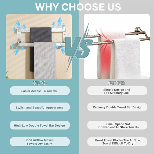Alise Double Towel Bar, 16" Double Towel Racks for Bathroom, Brushed Nickel | Bathroom Towel Rack Wall Mounted, 3.54" Wide Faster Drying, Ladder Design, SUS304 Stainless Steel - color: Brushed Nickel, size: 16-inch