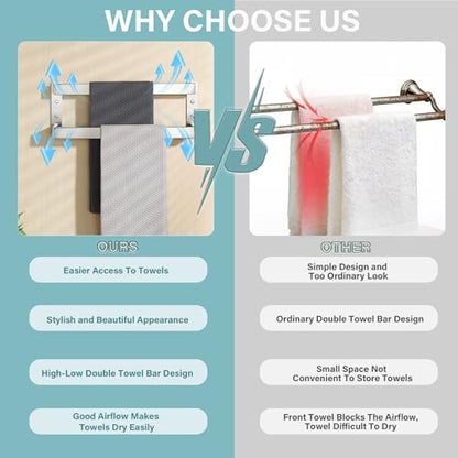 Alise Double Towel Bar, 16" Double Towel Racks for Bathroom, Brushed Nickel | Bathroom Towel Rack Wall Mounted, 3.54" Wide Faster Drying, Ladder Design, SUS304 Stainless Steel - color: Brushed Nickel, size: 16-inch