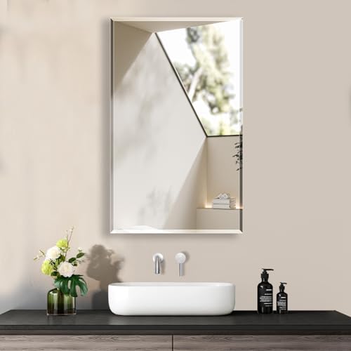 Bathroom Medicine Cabinet with 28x28 in Square Beveled Frameless Mirror,Wall Mounted Mirror Cabinet for Bathroom Toilet Kitchen,Recess or Surface Mount - size: FMG-CM7005-2828