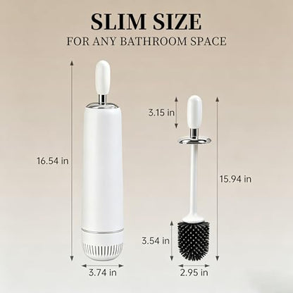 Toilet Brush and Holder Set, Toilet Bowl Brush with Long Handle, High-End Modern Silicone Toilet Brush Set, Non-Scratch, Odor-Free Design(Matte White + Silver, B),Father's Day - color: Matte White + Silver