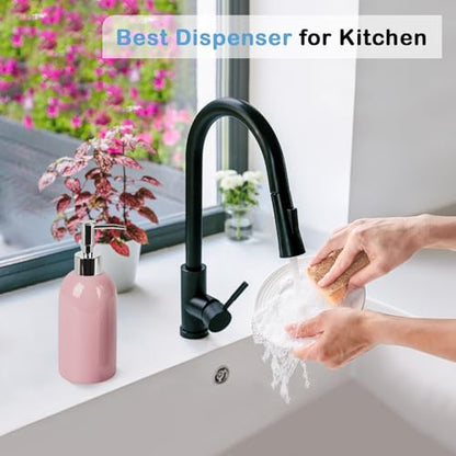 Natheeph Soap Dispenser for Bathroom/Kitchen Fill Hand Soap/Dish Soap, 14OZ | Soap Pump Dispenser Bottle, Ceramic Soap Dispenser Refillable Shampoo/Lotion/ Liquid/Detergent for Bathroom/Kitchen (Pink) - color: Pink