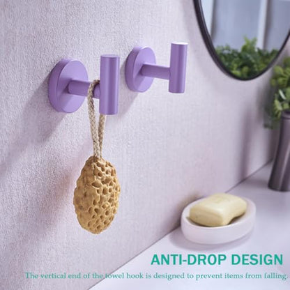 Towel Hooks for Bathrooms,Purple Wall Mount Hooks SUS 304 Stainless Steel Coat Hook Robe Hook Towel Hook 2 Count for Kitchen,Bedroom (Drilling),SE96006-8PP - color: Purple