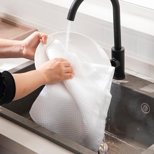joybest Cotton Kitchen Towels, 4-Pack Waffle Weave Ultra Soft Absorbent Dish Towels Quick Drying Dish Cloths, 18 in x 28 in, White - color: White, size: 18 in x 28 in