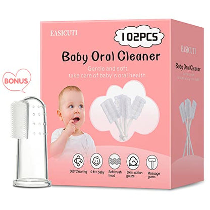 EASICUTI 102PCS Baby Tongue Cleaner, Newborn Baby Oral Cleaner Dental Care | Disposable Gauze Gum Cleaner, Silicone Finger Toothbrush with Case, Newborn Toothbrush, Baby Mouth Cleaner for 0-36 Months - size: 1 Count (Pack of 102)