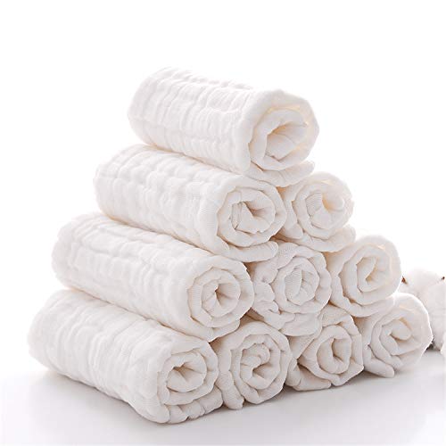 Baby Muslin Washcloths- Natural Cotton Wipes - Soft Newborn Face Towel for Sensitive Skin- Registry as Shower, 10 Pack 12x12 inches by MUKIN (White) - color: White