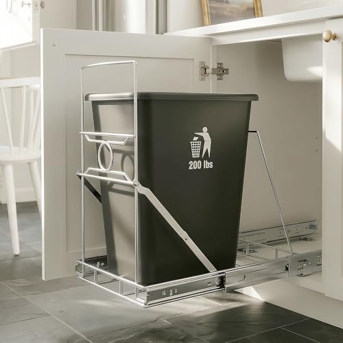 Under Sink Trash Can Pull Out, Fits Most 7–11 Gallon Bins, Bin Not Included | Upgraded One-Piece Holder for Kitchen Cabinet, Requires 12.5"W x 17.3"D x 17.5"H Cabinet, Silver - color: Silver