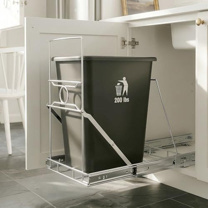 Under Sink Trash Can Pull Out, Fits Most 7–11 Gallon Bins, Bin Not Included | Upgraded One-Piece Holder for Kitchen Cabinet, Requires 12.5"W x 17.3"D x 17.5"H Cabinet, Silver - color: Silver