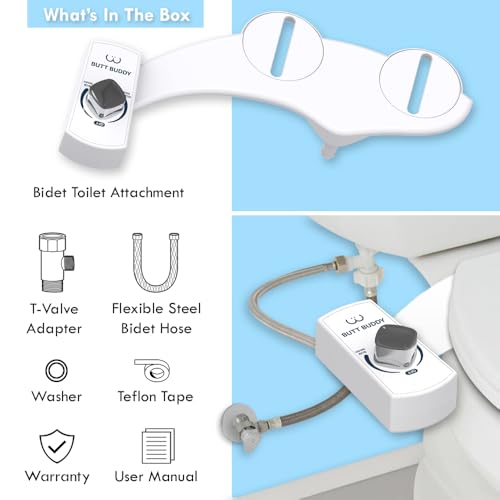 Butt Buddy - Bidet Toilet Seat Attachment & Fresh Water Sprayer (Easy to Install, Universal Fit, No Plumbing or Electricity Required | Self-Cleaning Nozzle, Adjustable Pressure Control, USA Stock)