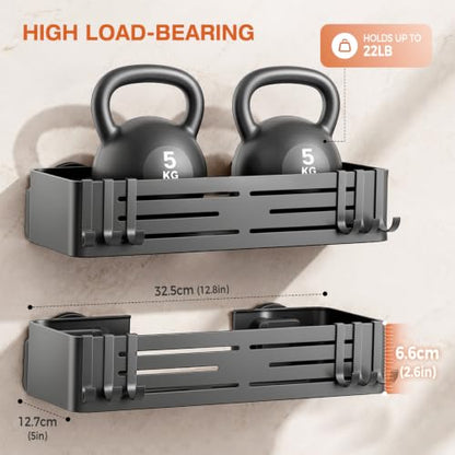 Lekesky Suction Cup Shower Caddy, No Drill Shower Shelf, Aluminum Rust Proof Bathroom Shower Organizer with 12 Hooks (2-Pack, Gunmetal Gray) - color: Gunmetal Grey