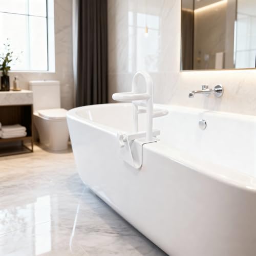 Adjustable Triple Grip Bathtub Grab Bars | Clamp-On Safety Handrail, For Seniors, Disabled & Elderly, Fits 3-7Inch+ Thick Walls, Bathroom Balance Support, Family Safety