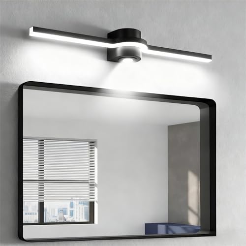 Bathroom Light Fixtures Over Mirror – 24 Inch Black Vanity Light for Bathroom LED Dimmable 6000K Cool White with Extra Spotlight Modern Matte Black Aluminum - size: 24 Inch