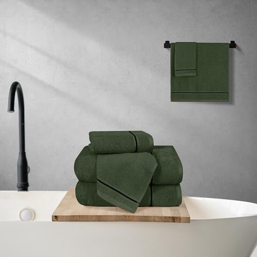MyOwn Ultra Soft 6 Pack Cotton Towel Set, Contains 2 Bath Towels 28x55 inch, 2 Hand Towels 16x24 inch & 2 Wash Coths 12x12 inch, Ideal Everyday use, Compact & Lightweight - Olive Green - color: Olive Green, size: 6 Piece Set
