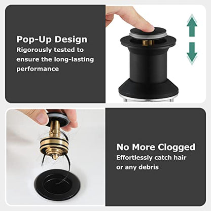 Bathroom Sink Drain Without Overflow, Metal Pop Up Drain for Vessel Sink, Matte Black, 2108604 - color: Matte Black, style: Without Overflow
