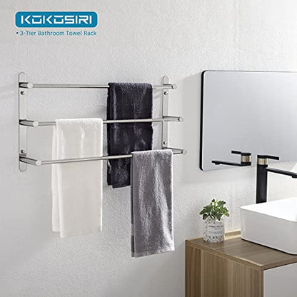 KOKOSIRI Bath Towel Bars Bathroom 3-Tiers Ladder Towel Rails Wall Mounted Towels Shelves Rack Stainless Steel, Polished Chrome, B5002CH-L24