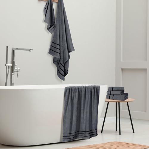 MyOwn Ultra Soft 6 Pack Cotton Towel Set, Contains 2 Bath Towels 28x55 inch, 2 Hand Towels 16x24 inch & 2 Wash Coths 12x12 inch, Ideal Everyday use, Compact & Lightweight - Charcoal Grey, 71659 - color: Charcoal Grey, size: 6-Piece Towel Set