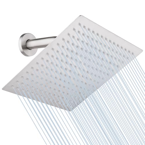 8 Inch Round Rainfall Shower Head, Stainless Steel Low Pressure Shower Head Brushed Nickel Finish, Smooth Consistent Water Flow, Fixed Showerhead Wall Mounted with Self-Cleaning Nozzles