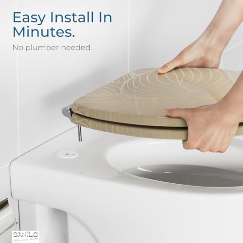 SANILO Wooden Toilet Seat with Soft Close [ROUND] - Decorative, Quiet & Slow Close Molded Wood Seat - With Strong Bumpers & Hinges - Adjustable Fit – Hosta - color: Hosta