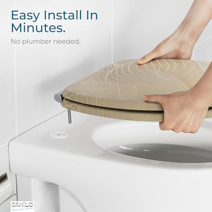 SANILO Wooden Toilet Seat with Soft Close [ROUND] - Decorative, Quiet & Slow Close Molded Wood Seat - With Strong Bumpers & Hinges - Adjustable Fit – Hosta - color: Hosta