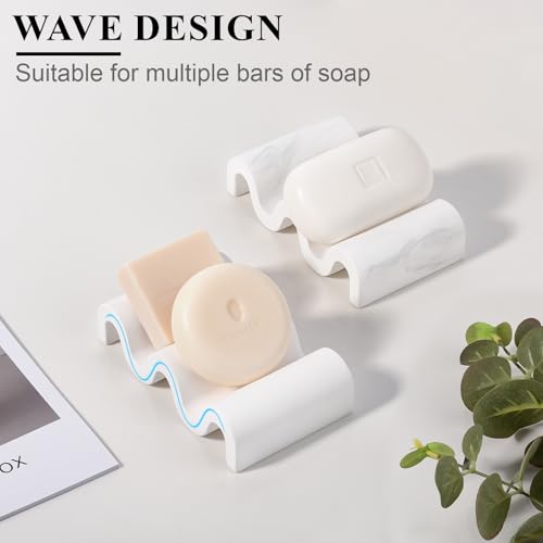 Diatomite Soap Dish Bar Soap Holder Wave Texture Sponge Tray, White | Quick Drying, Self Draining Design Helps Keep Bar Soap Dry for Bathroom Sink, Shower & Kitchen - color: White