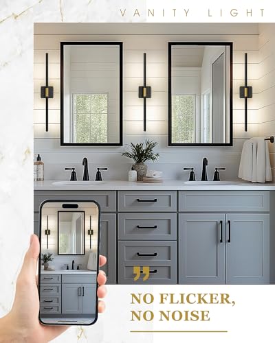 30 Inch Bathroom Light Fixtures, 16W 3CCT Dimmable Black and Gold LED Vanity Lighting Fixtures Over Mirror, 360?Rotatable Modern Bathroom Vanity Light Bar, AD-W9465-L75-BK