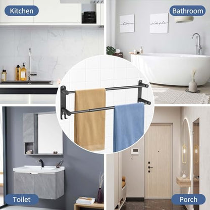 Black Double Towel Bar，Stretchable Double Towel Holder | Stainless steel bathroom towel rack, stainless steel towel holder, suitable for bathrooms and kitchens - color: Black