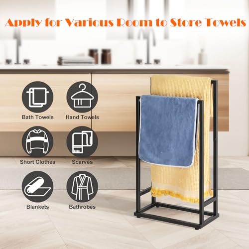 Freestanding Towel Racks 2 Tier Small Towel Holder Stand | for Bathroom Matte Black Stainless Steel Industrial for Hand Towels Blanket - color: Black