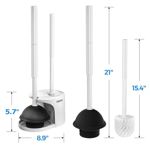 FORASTO 2Pack 2 in 1 Toilet Brush and Plunger Set, Toilet Bowl Brush Plunger Set,Extended Handle Plunger,Bathroom Cleaning Tools,Toilet Brush Plunger Combo,Cleaning Brush（Pearl White，21inch）