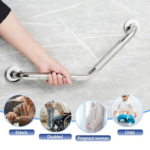 20 Inch Bathroom Grab Bar, Chrome Angled Grab Bar with Anti-Slip Knurled Grip, Stainless Steel Bath Balance Bar, 1.0" Tube Safety Hand Rail Support, Handicap Elderly Senior Assist Bath Handle - color: Polished Chrome