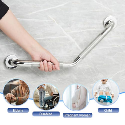 20 Inch Bathroom Grab Bar, Chrome Angled Grab Bar with Anti-Slip Knurled Grip, Stainless Steel Bath Balance Bar, 1.0" Tube Safety Hand Rail Support, Handicap Elderly Senior Assist Bath Handle - color: Polished Chrome