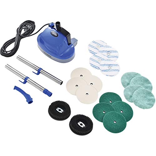 Global Industrial Mini Floor Scrubber With Floor Pads, 11" Cleaning Path | Dual Nylon Scrub Brushes, Cleans & Polishes Tile, Wood, Marble and other Hard Floors