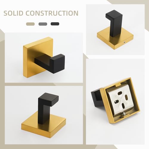 Angle Simple Towel Hook Black & Gold, Bathroom Square Robe Coat Hook | SUS304 Stainless Steel, Kitchen Hand Towel Holder, Shower Bathrobe Hanger, Screw Mount - color: Black & Gold, size: 1 Pack