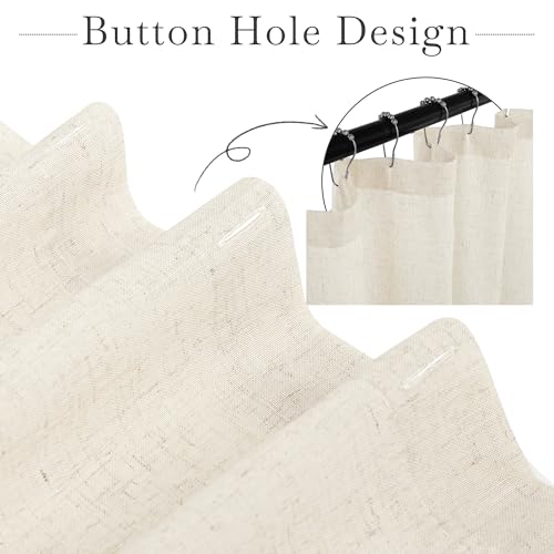 KGORGE Natural Linen Shower Curtain for Bathroom - Linen Blend Button Hole Semi Sheer Lightweight Waterproof Shower Curtains for Bathtub, 54 x 78 inches Long, Hooks Included | Semi-Sheer Waterproof Fabric Lightweight Button Hole for Bathtub, 12 Rust-Proof