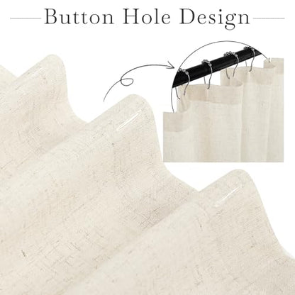 KGORGE Natural Linen Shower Curtain for Bathroom - Linen Blend Button Hole Semi Sheer Lightweight Waterproof Shower Curtains for Bathtub, 54 x 78 inches Long, Hooks Included | Semi-Sheer Waterproof Fabric Lightweight Button Hole for Bathtub, 12 Rust-Proof