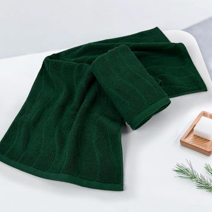 2-Piece Hand Towels Set in Forest Green, Wavy Striped Jacquard Towels | for Bathroom Kitchen (13x29 Inches, Cotton) - color: Forest Green