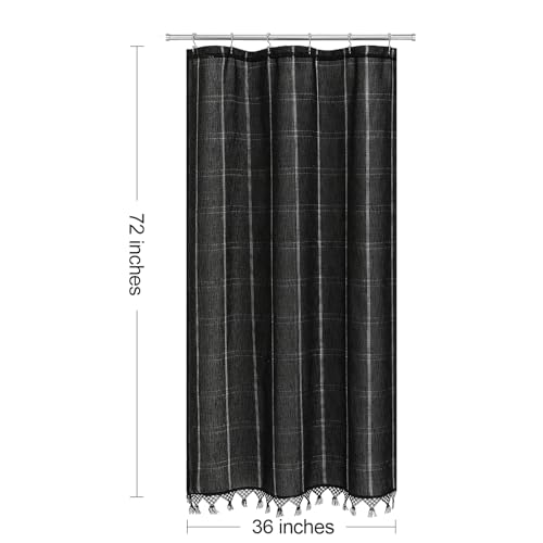 Small Stall Linen Farmhouse Shower Curtain with Tassel, Modern Boho French Country Chic Bathroom Shower Curtain Set with PEVA Liner, Cotton Luxury Fabric Shower Curtain 36x72 - Black - color: Black, size: 36"W x 72"L (Pack of 1)