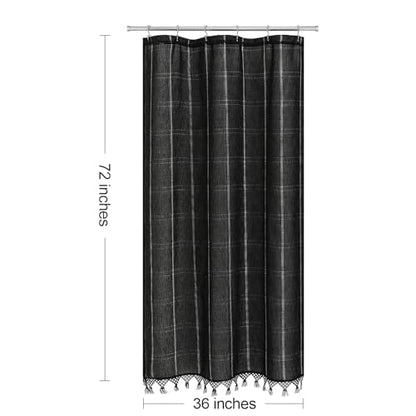 Small Stall Linen Farmhouse Shower Curtain with Tassel, Modern Boho French Country Chic Bathroom Shower Curtain Set with PEVA Liner, Cotton Luxury Fabric Shower Curtain 36x72 - Black - color: Black, size: 36"W x 72"L (Pack of 1)