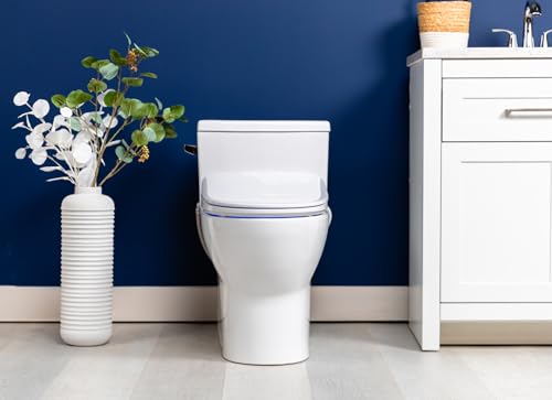 ALPHA BIDET iX Pure Bidet Toilet Seat in Round White | Ultra Low Profile | Endless Warm Water | Arced Stainless Steel Nozzle | Blue LED Nightlight | Dryer… - size: Round