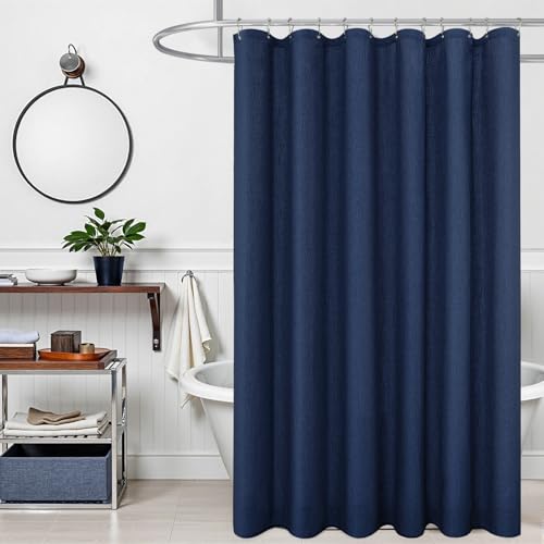 KOUFALL Navy Blue Shower Curtain for Bathroom,Fabric Linen Ocean Themed Nautical Shower Curtain Set with Hooks,72 Inch,Dark Blue - color: Navy, size: 72"W x 72"L (Pack of 1)