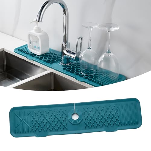 24inch Sink Splash Guard Mat Green Dish Drying Mats Kitchen Sink Non-Slip | Sink Water Splash Guard Behind Faucet Countertop Protect Kitchen Sink Splatter Screen Faucet Air Drying Mat - color: Green